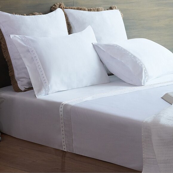 Everhome Egyptian Cotton Cane Embroidered 700-Thread-Count King Flat Sheet - Picture 1 of 3